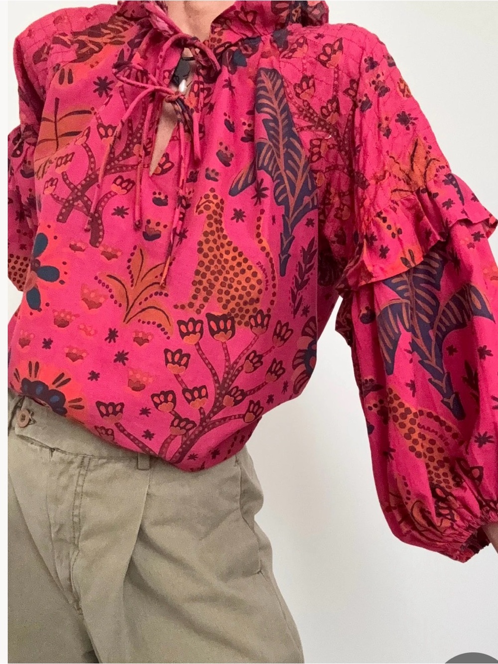 FARM Rio Fuchsia Floral Print Peasant Blouse
